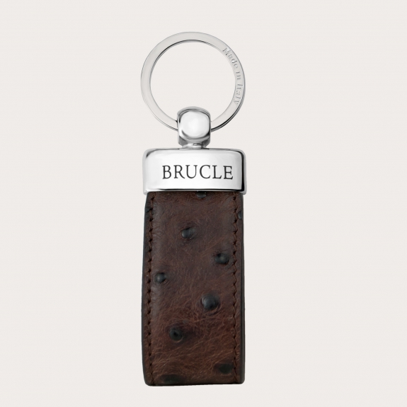 BRUCLE Genuine leather keychain print ostrich, dark brown