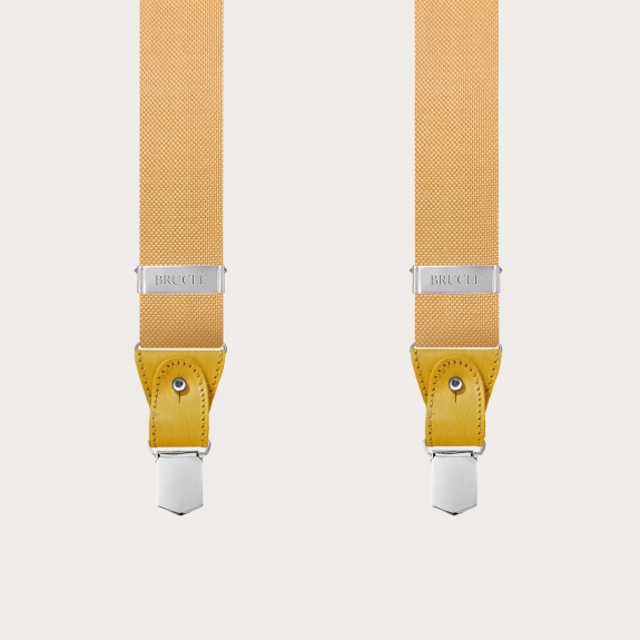 BRUCLE Formal Y-shape tubular silk suspenders, yellow