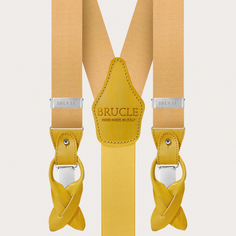Formal Y-shape tubular silk suspenders, yellow
