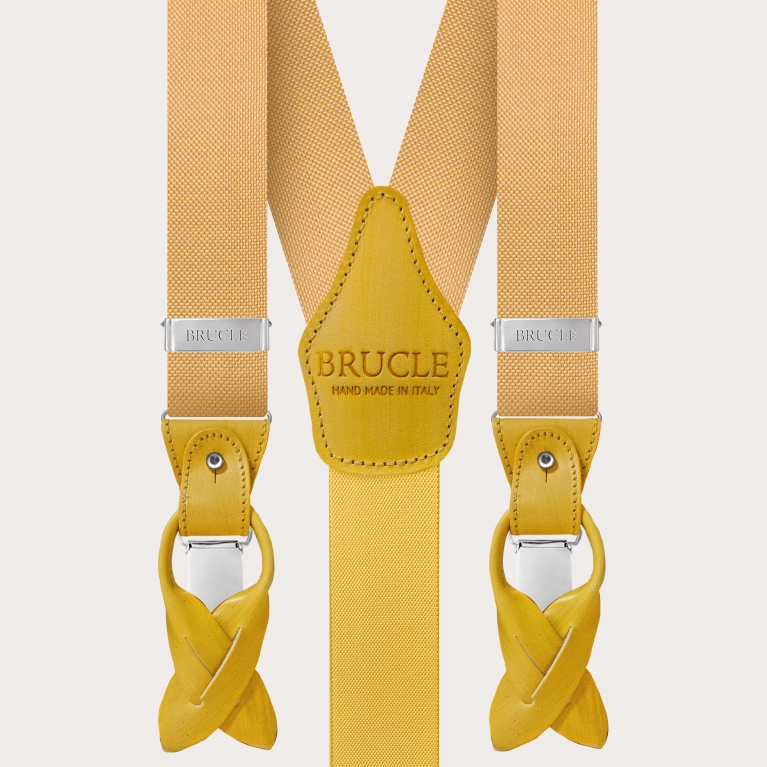 Formal Y-shape tubular silk suspenders, yellow