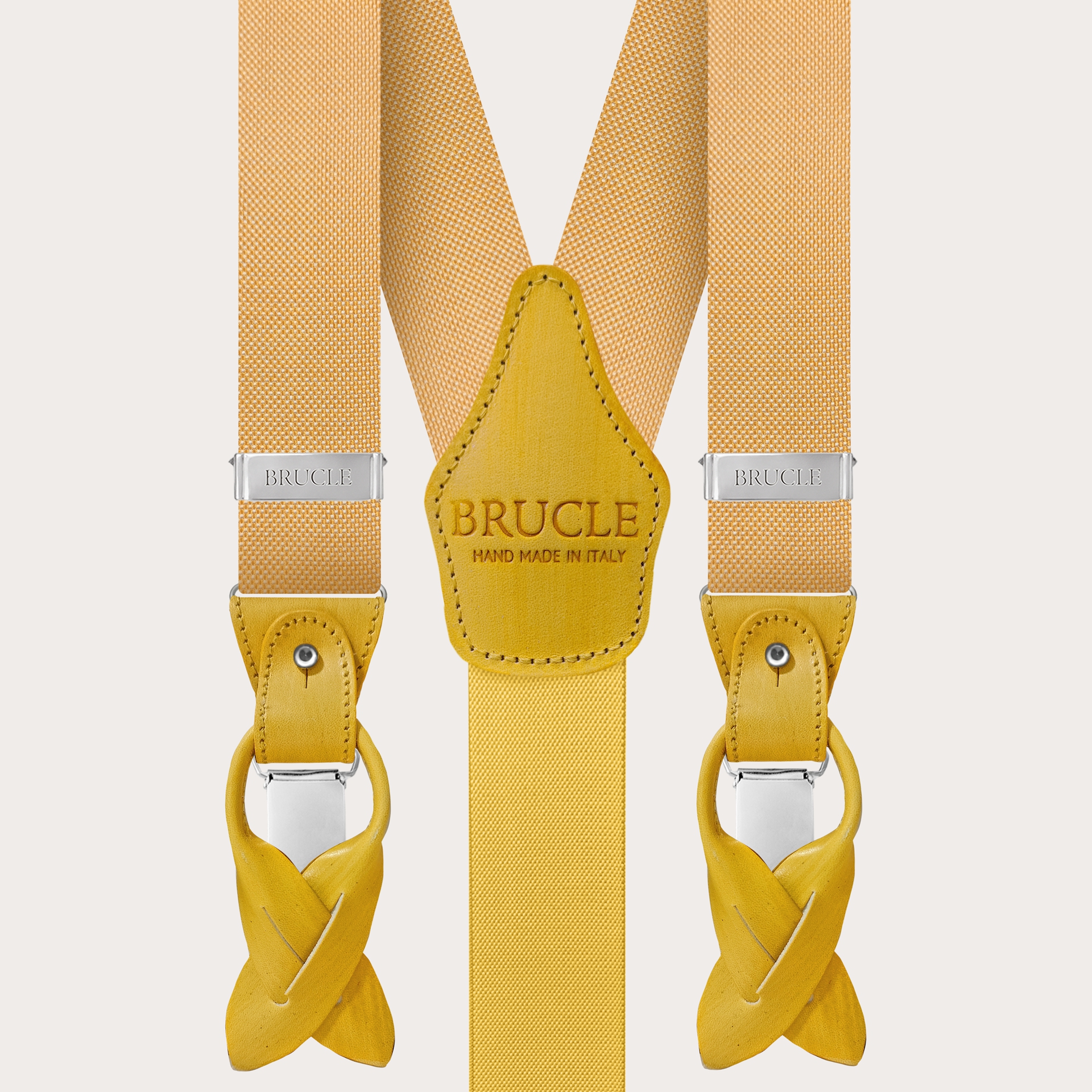 BRUCLE Formal Y-shape tubular silk suspenders, yellow