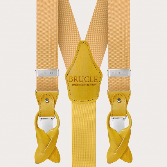 BRUCLE Formal Y-shape tubular silk suspenders, yellow
