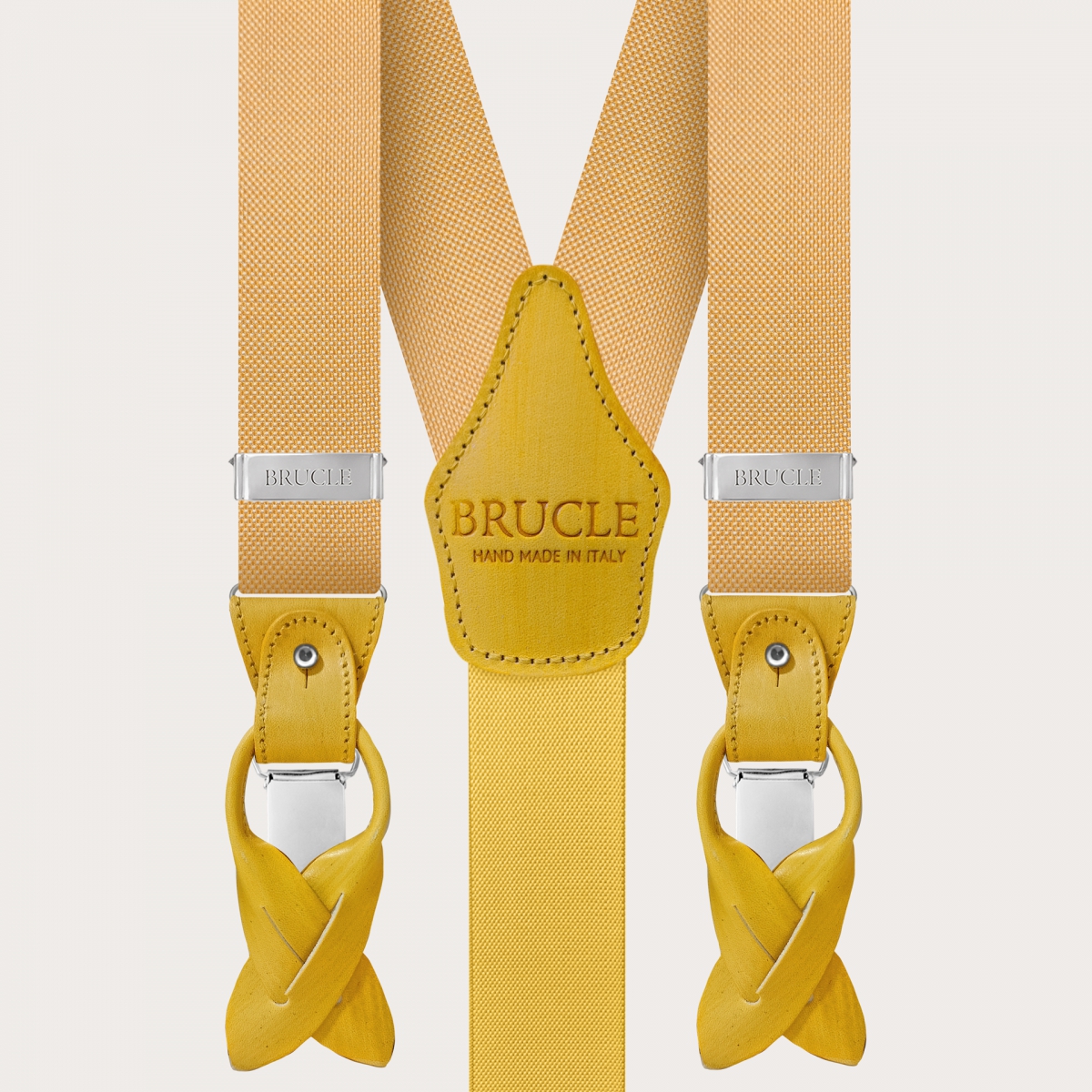 BRUCLE Formal Y-shape tubular silk suspenders, yellow