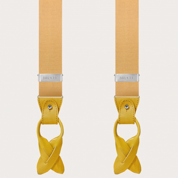 BRUCLE Formal Y-shape tubular silk suspenders, yellow