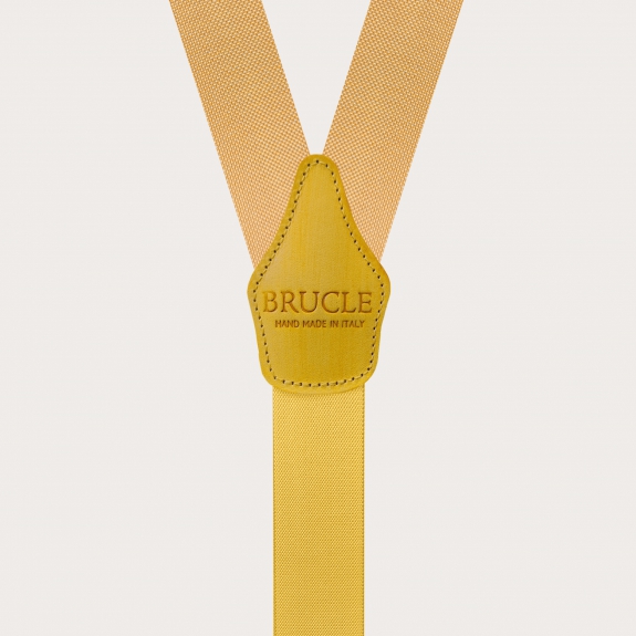 BRUCLE Formal Y-shape tubular silk suspenders, yellow