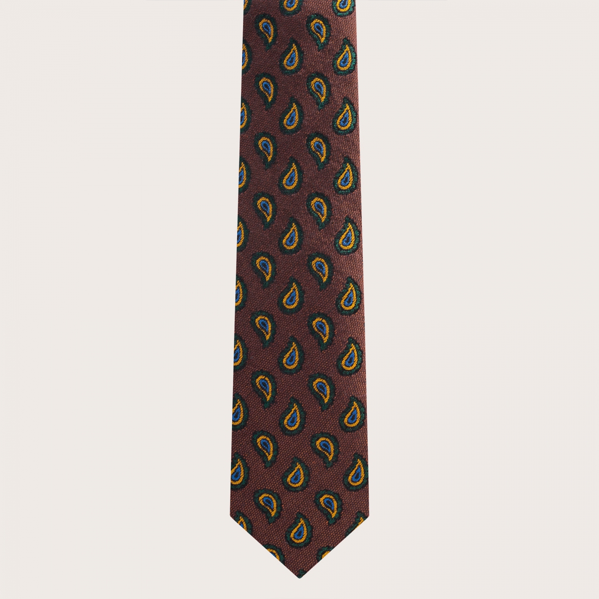 BRUCLE Set di bretelle e cravatta in seta con motivo paisley arancio e marrone