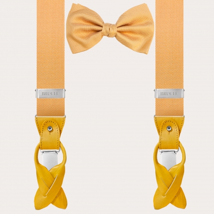 Bretelle e papillon coordinati in seta, giallo