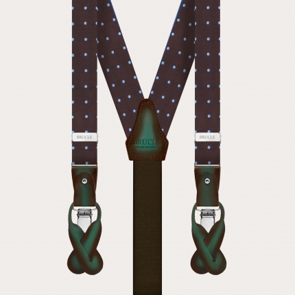 Juego de tirantes y pajarita de seda jacquard marrón y azul claro