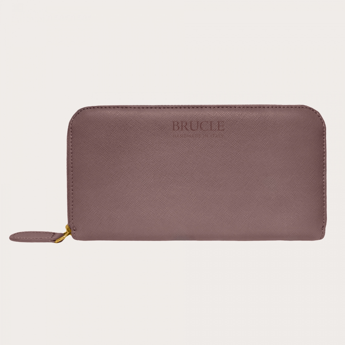BRUCLE Portefeuille élégant pour femme avec fermeture éclair dorée, couleur mauve, imprimé saffiano