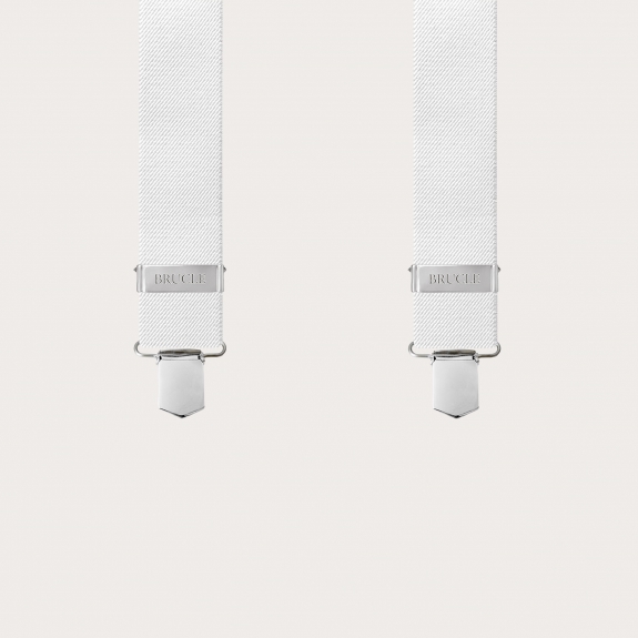 BRUCLE X-förmige elastische Hosenträger mit Clips, weiß