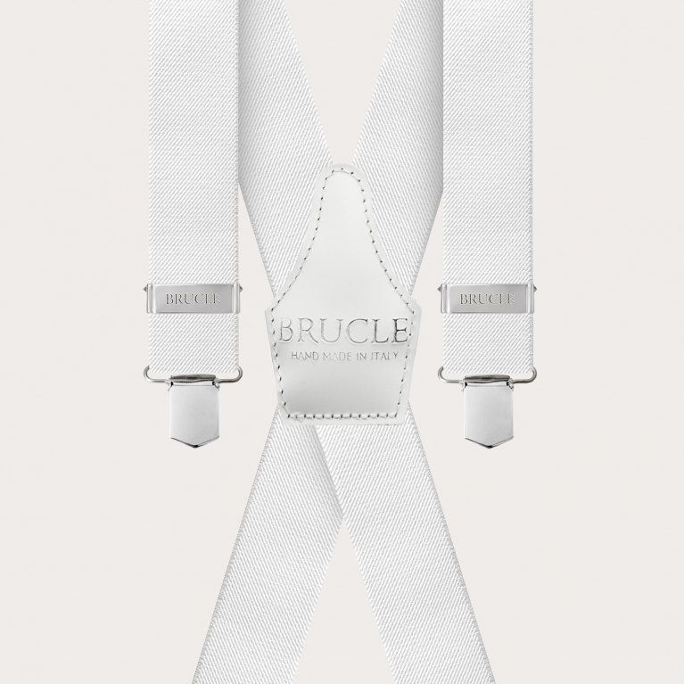 X-shape elastic suspenders with clips, white