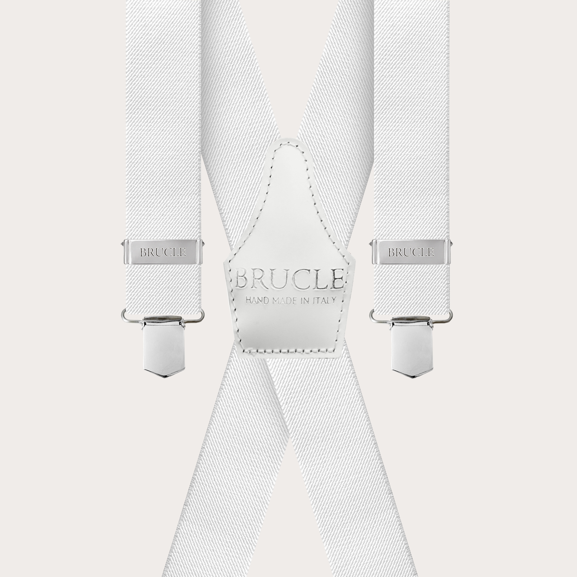 BRUCLE X-shape elastic suspenders with clips, white