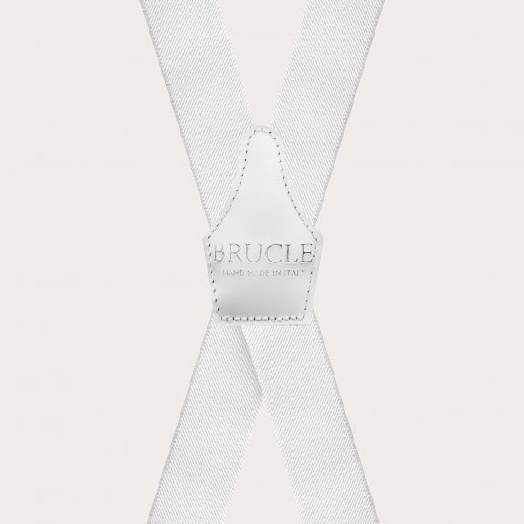 BRUCLE X-shape elastic suspenders with clips, white