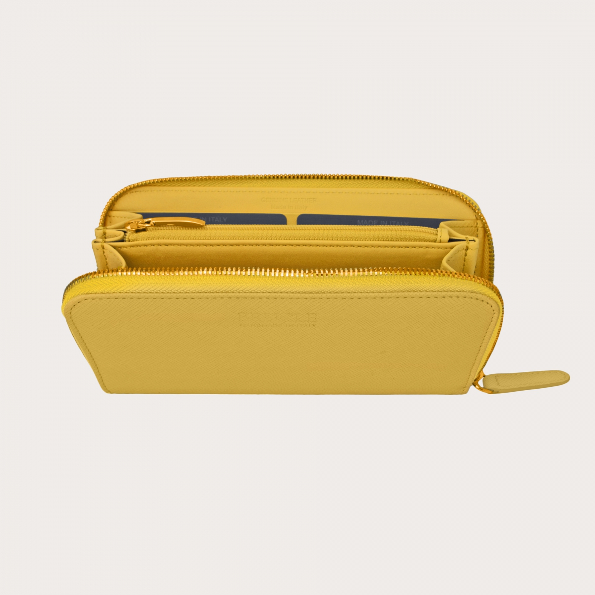 BRUCLE Portefeuille femme en imprimé saffiano avec zip doré, jaune mimosa