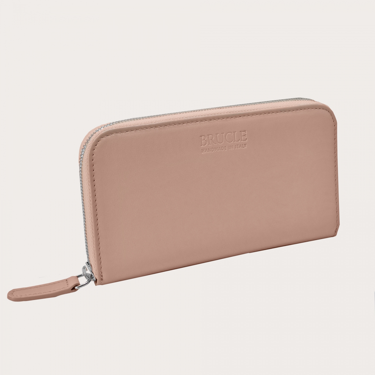 BRUCLE Refined women's wallet in leather with zip, powder color
