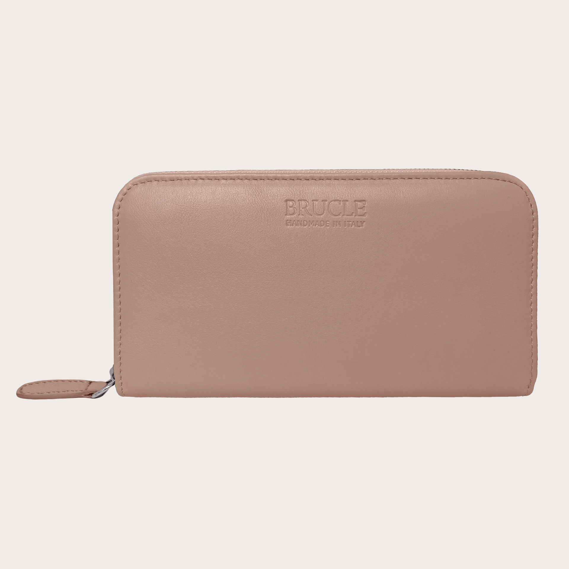 BRUCLE Refined women's wallet in leather with zip, powder color