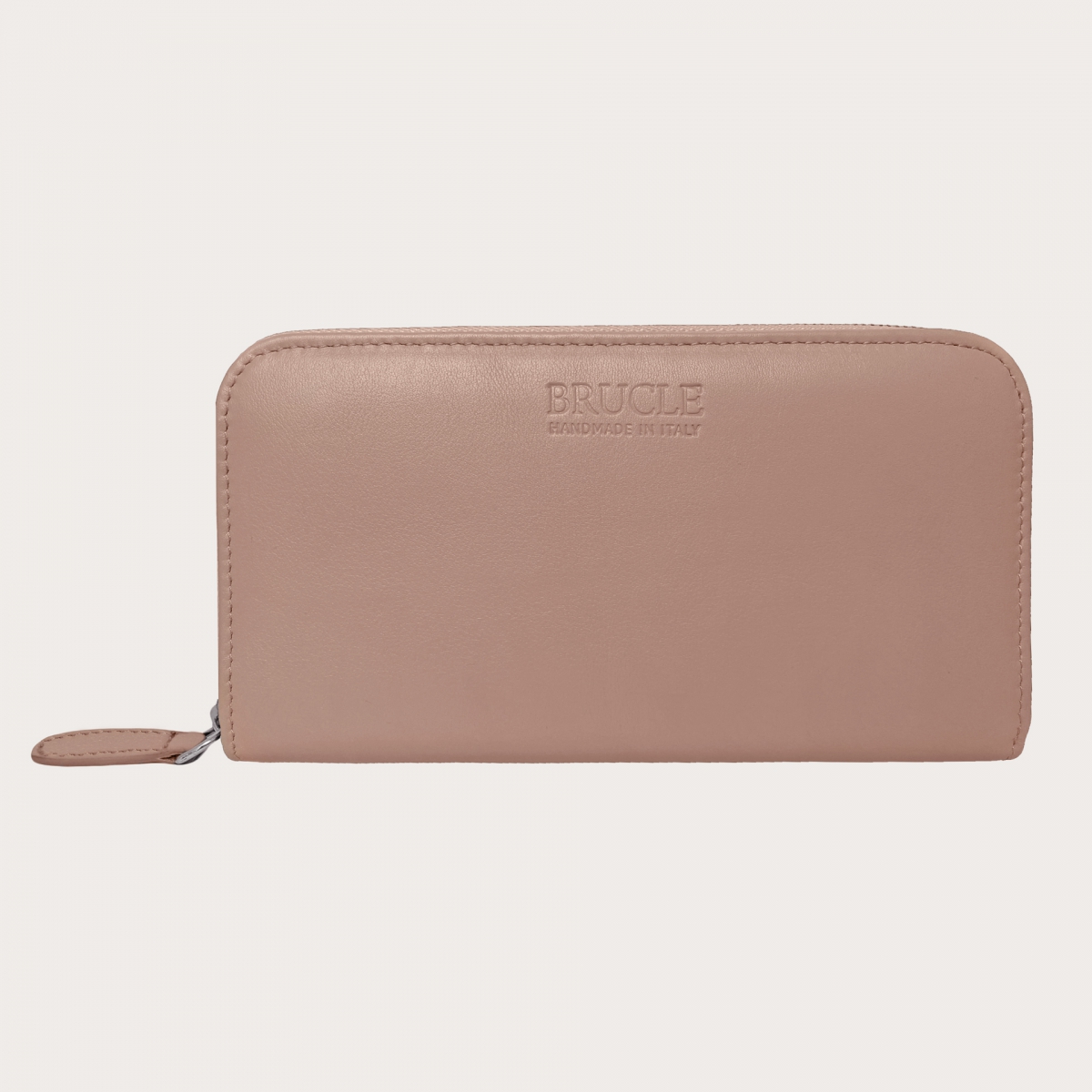 BRUCLE Portefeuille femme raffiné en cuir avec zip, couleur poudre