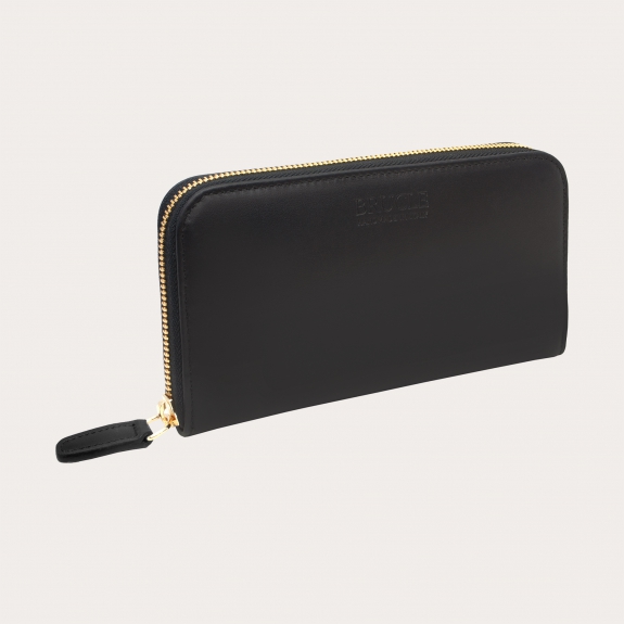 BRUCLE Geräumiges Damen-Schwarzes Portemonnaie mit Gold-Reißverschluss