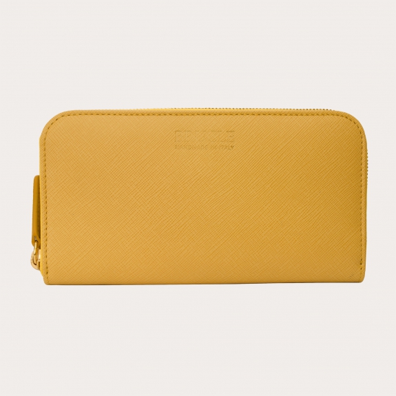 BRUCLE Cartera de mujer en estampado saffiano con cremallera dorada, amarillo mimosa