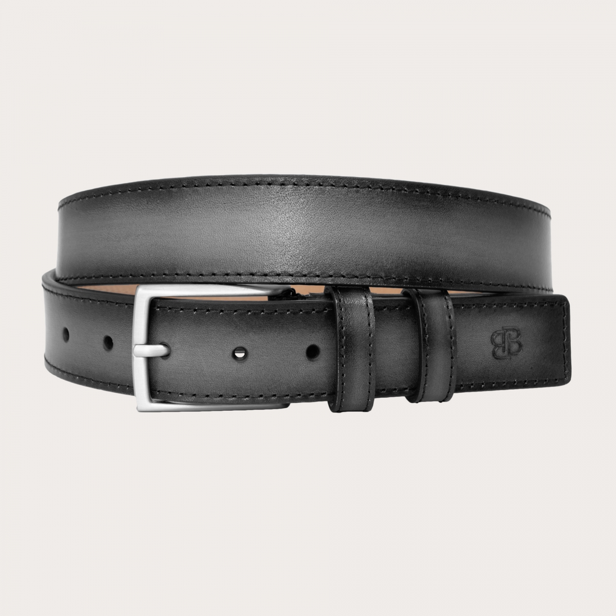 BRUCLE Cinturón plano sin níquel refinado coloreado a mano, gris degradado en negro