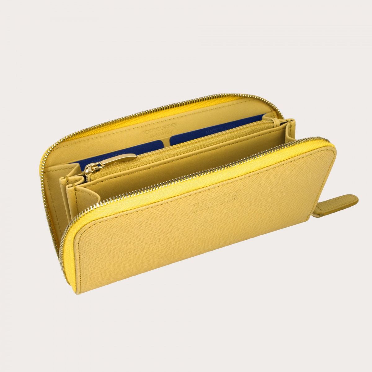 BRUCLE Cartera de mujer en estampado saffiano con cremallera dorada, amarillo mimosa