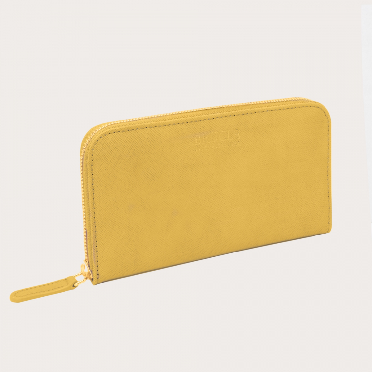 BRUCLE Cartera de mujer en estampado saffiano con cremallera dorada, amarillo mimosa