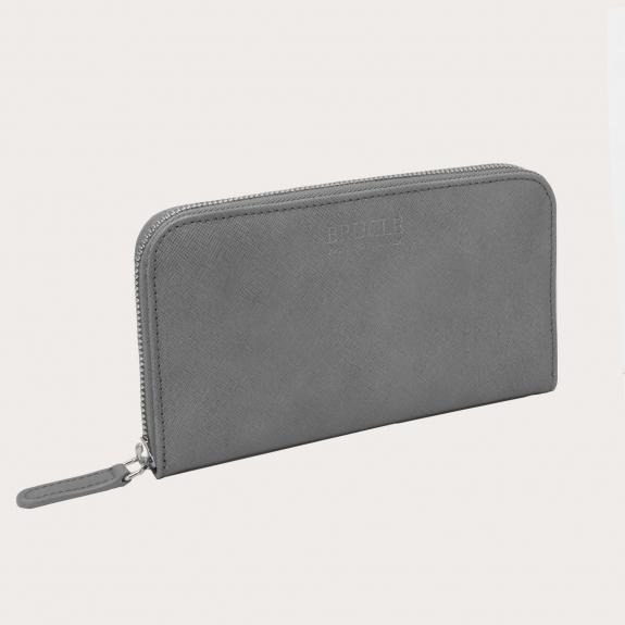 BRUCLE  Smart zip around wallet in saffiano print for women, ash gray