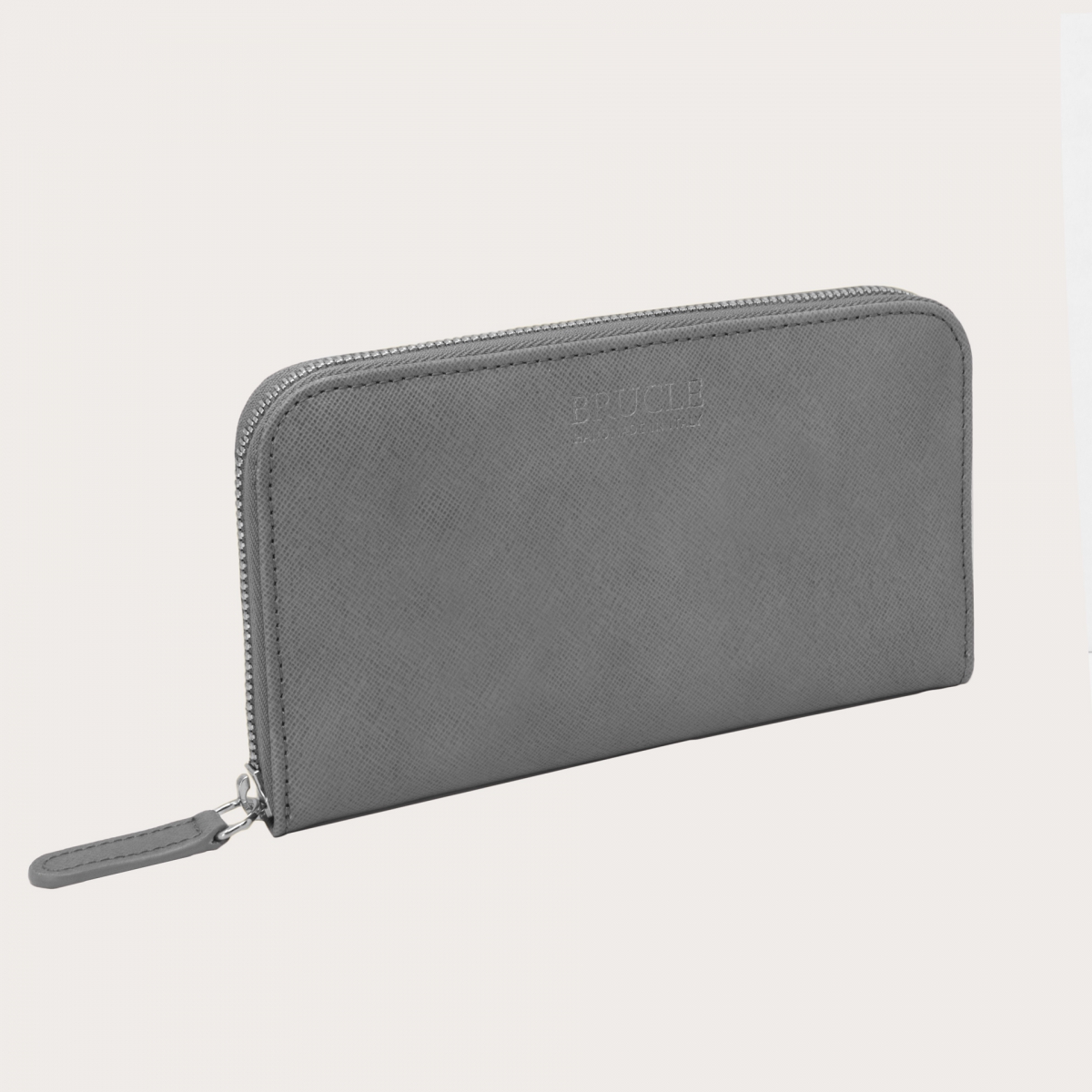 BRUCLE Portefeuille smart zippé en imprimé saffiano pour femme, gris cendre