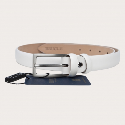 Elegant white leather belt for women