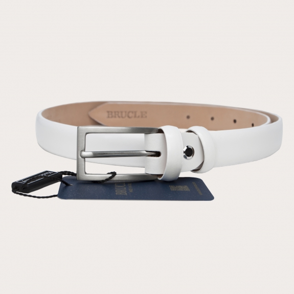 BRUCLE Elegant white leather belt for women