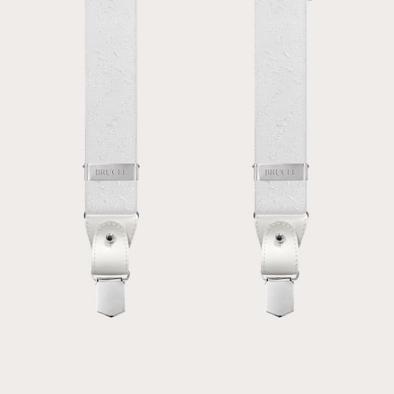 BRUCLE Nickel-free white ceremony suspenders with tone-on-tone pattern