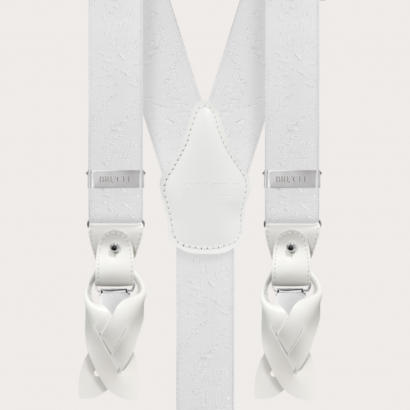 BRUCLE Nickel-free white ceremony suspenders with tone-on-tone pattern