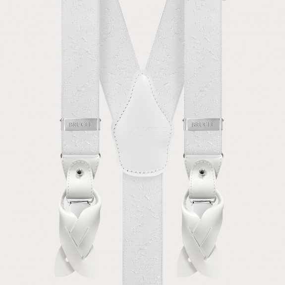 BRUCLE Nickelfreie weiße Zeremonien-Hosenträger mit Ton-in-Ton-Muster