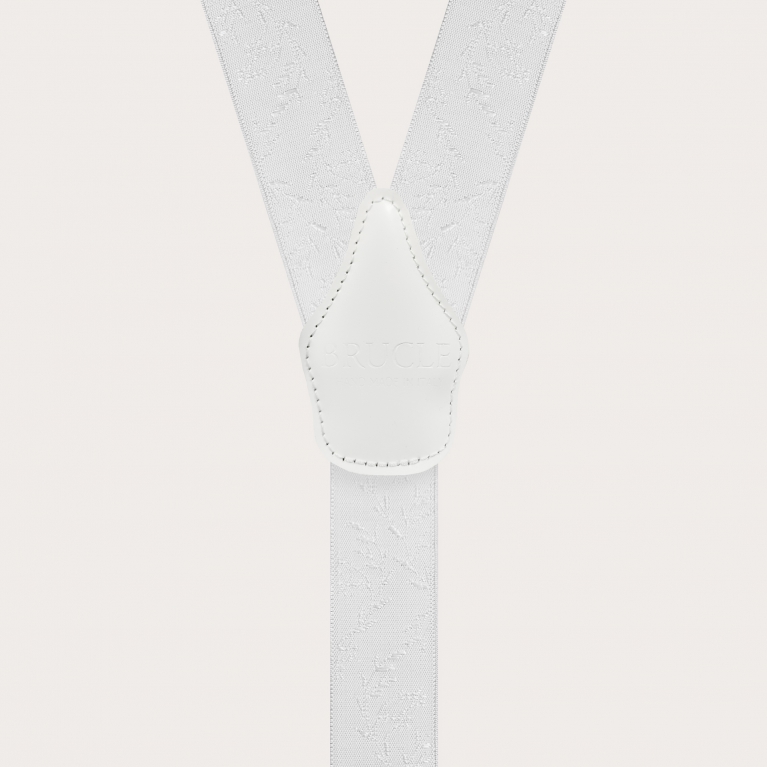 Nickel-free white ceremony suspenders with tone-on-tone pattern