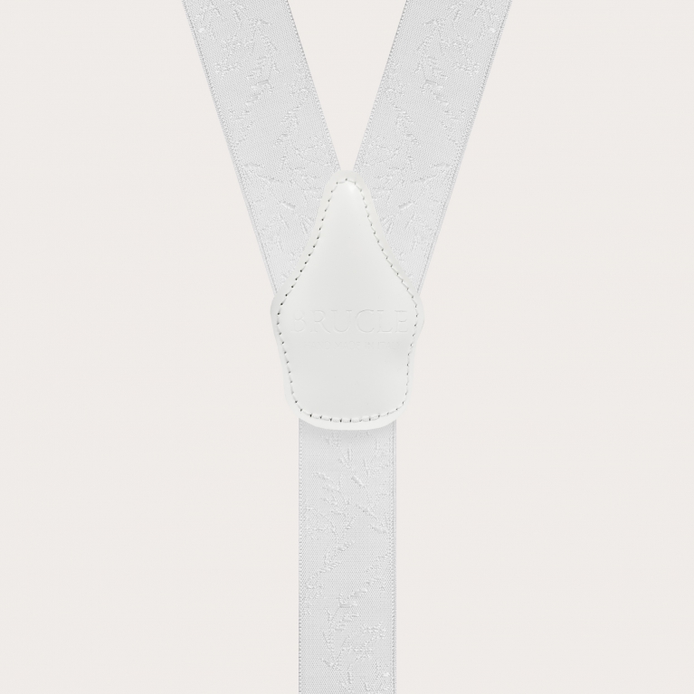Nickel-free white ceremony suspenders with tone-on-tone pattern