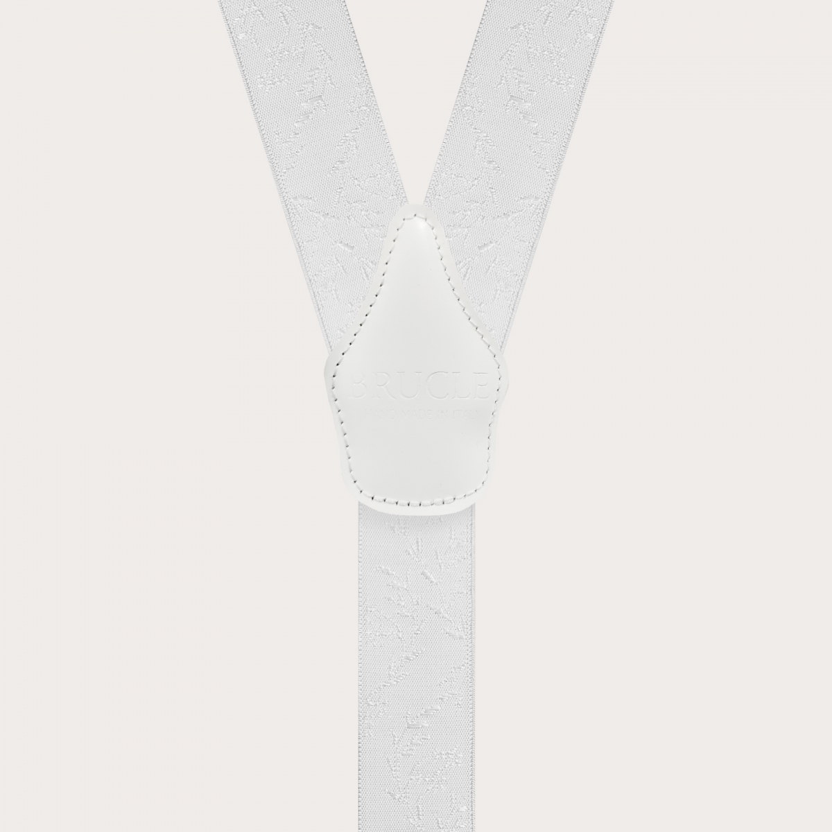 BRUCLE Nickel-free white ceremony suspenders with tone-on-tone pattern