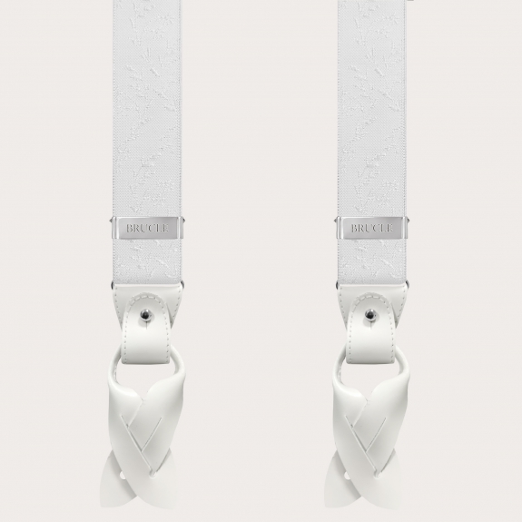 BRUCLE Nickel-free white ceremony suspenders with tone-on-tone pattern