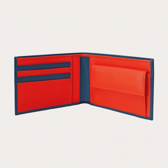 BRUCLE Portefeuille homme bleu sarcelle avec porte-monnaie et intérieur contrasté