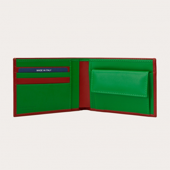 Portefeuille homme rouge et vert avec porte-monnaie | BRUCLE