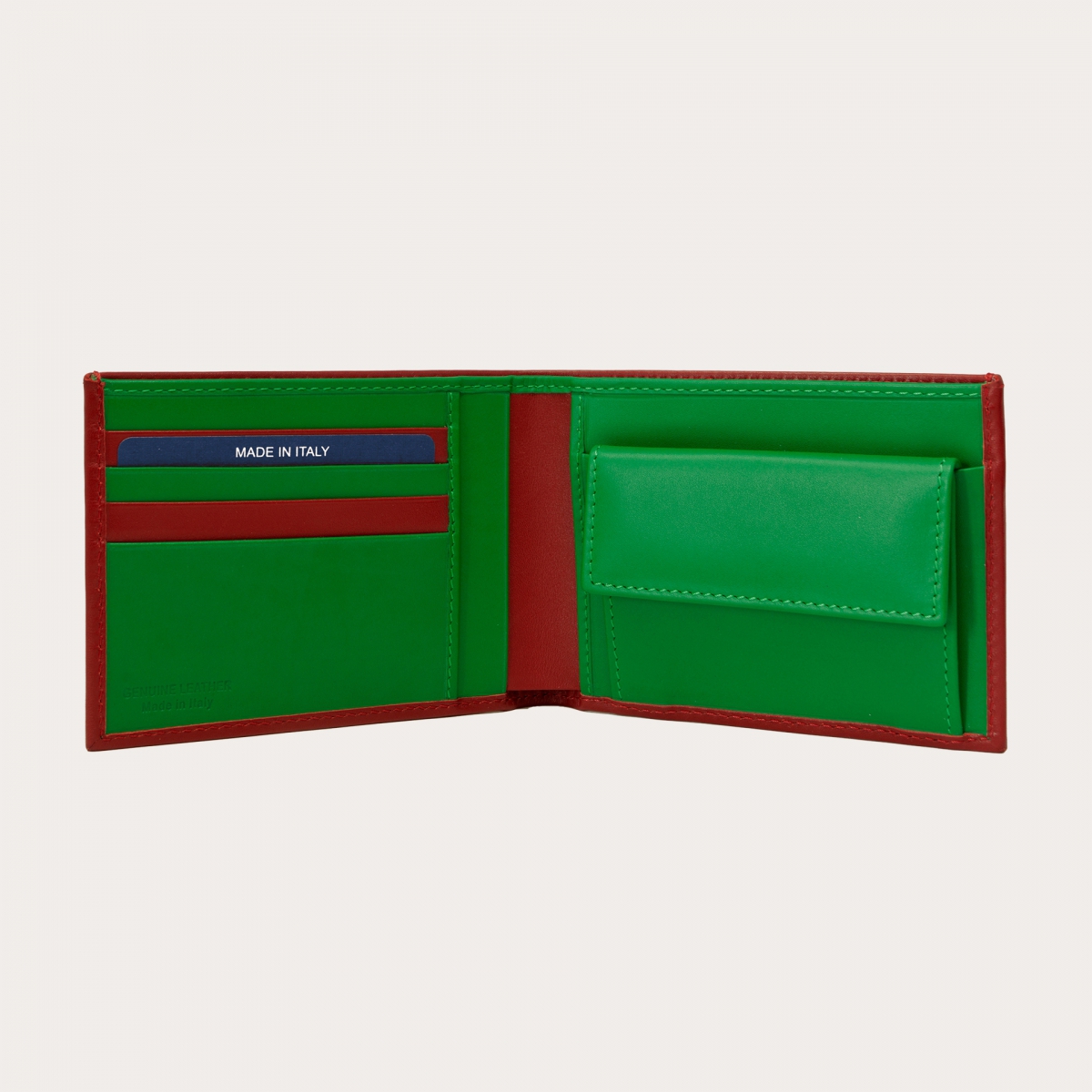 Portafoglio uomo rosso e verde con portamonete | BRUCLE