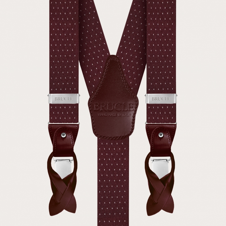 Y-shape elastic suspenders, dotted burgundy