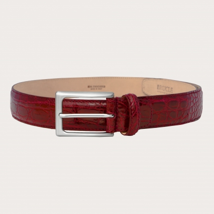 Crocodile leather belt in ruby red