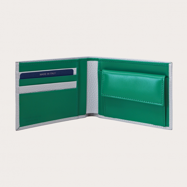 Grey and green men's wallet with coin purse
