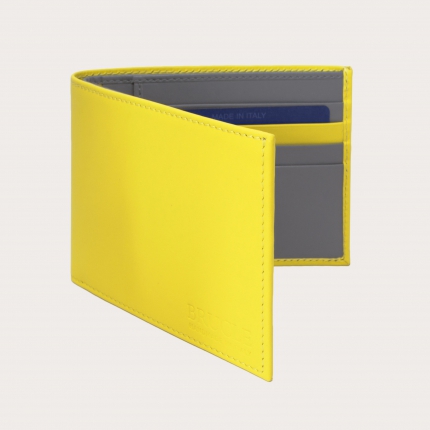 Men's card holder in genuine leather yellow and grey
