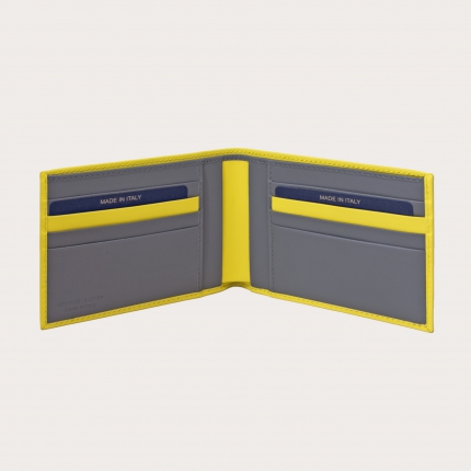 Men's card holder in genuine leather yellow and grey