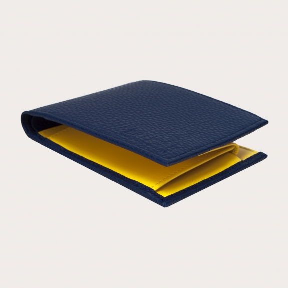 Portefeuille homme bleu avec porte-monnaie et intérieur jaune | BRUCLE