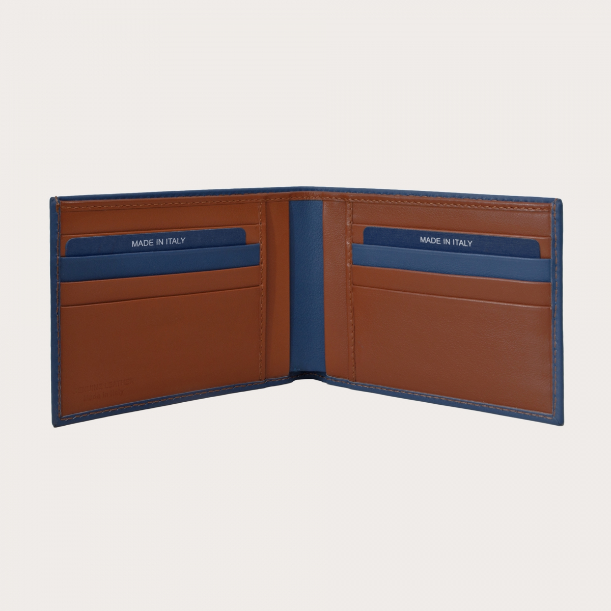 Tarjetero hombre azul y marrón cognac | BRUCLE