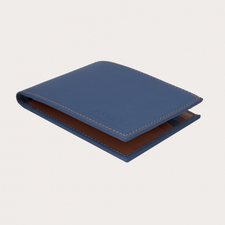 Portafoglio uomo con portacarte blu denim e cognac