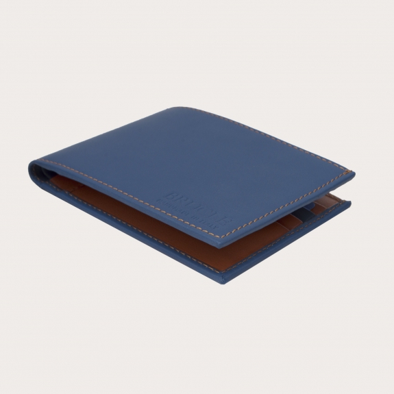 Men's card holder in blue with cognac brown interior | BRUCLE