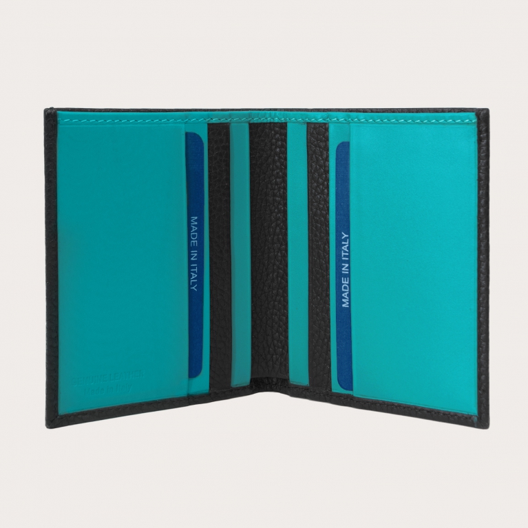 Portefeuille business compact en cuir foulonné, noir
